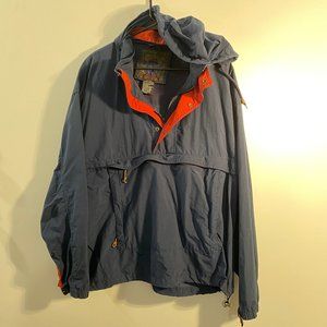 St. John’s Bay Vintage Navy/Red, Multi-Pocket, Hooded ¼ Zip Rain Jacket. Size XL